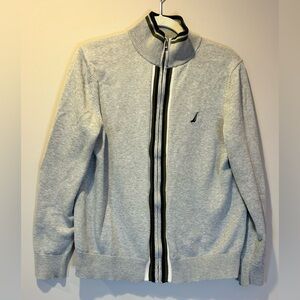 Nautica mens grey full zip sweater jacket size medium stripes‎ logo